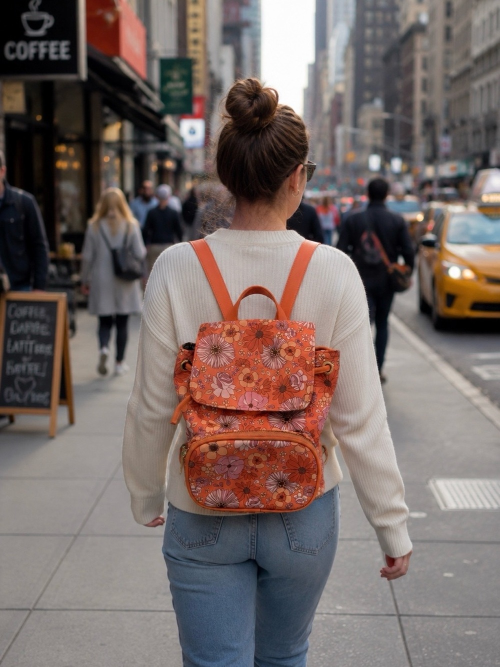 Wild Fable Mini Backpack Orange Floral Retro Drawstring Flap Closure Mint